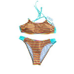 CUPSCHE Terry Multi color Striped Bikini Set Size Medium NEW